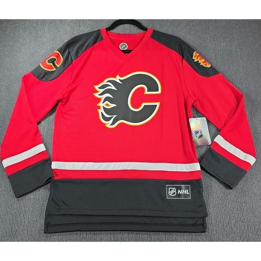NHL Calgary Flames Jersey Red Black Stanley Cup Playoffs Fan Apparel L/XL NEW